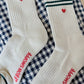 Embroidered Boyfriend socks - Parchment + Heart